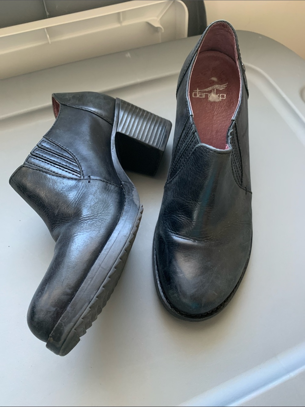 Dansko Black Leather Slip-On Chunky Heel Shoes